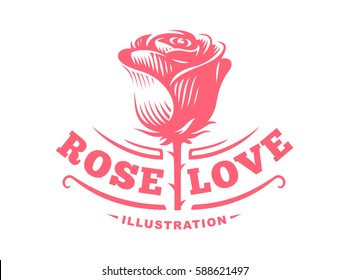 Red rose logo - vector illustration, emblem design on white background