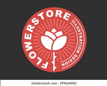 Red rose logo - vector illustration, emblem design on dark background