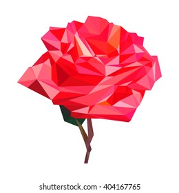 Red rose low poly style on white background
