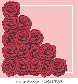 Red rose Makes a right angle on a pink background Vector illustration for the concept of love for valentine or marriage.