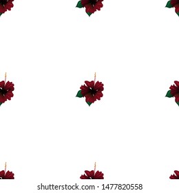Red Rose Mallow. Vector illustration. Seamless background pattern. Floral botanical flower. Wild leaf wildflower isolated. Exotic tropical hawaiian jungle. Fabric wallpaper print texture.
