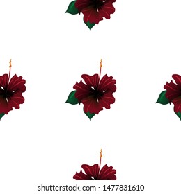 Red Rose Mallow. Vector illustration. Seamless background pattern. Floral botanical flower. Wild leaf wildflower isolated. Exotic tropical hawaiian jungle. Fabric wallpaper print texture.