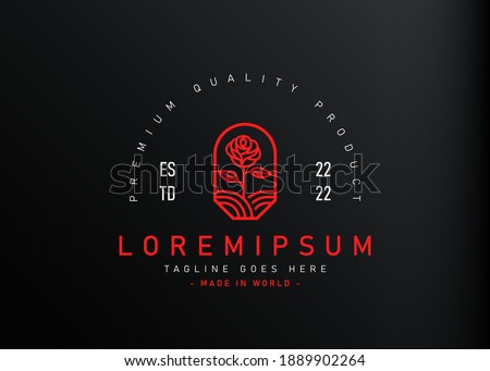 Red rose monoline logo design. Vector illustration of beauty red rose modern line style. Vintage logo design vector line icon template