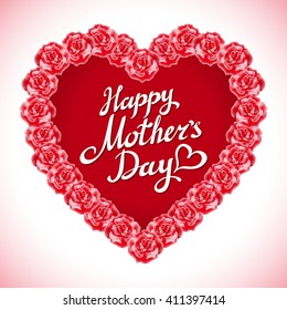 red rose mother Day Heart Made of Red Roses Isolated on White Background. art