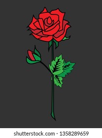 Red rose on grey background. Vector illustration. Modeern design