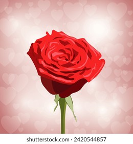 Red rose on heart background. Love concept. Valentine's Day. vector illustration