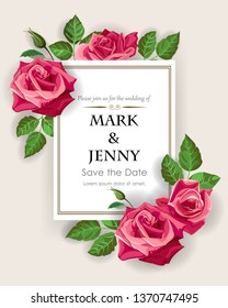 Red rose on wedding card vector illustration
