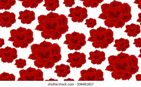 Red rose on white background. Seamless pattern