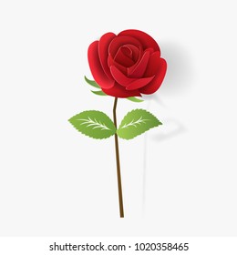 Red rose paper cut on white back ground. Vector Illustration. Paper art carving