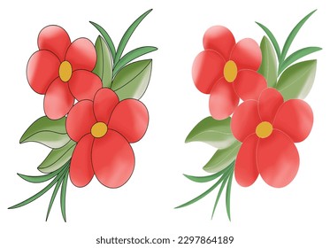 Red rose, peony, hydrangea flower, tropical leaves vector garland wedding bouquet.Eucalyptus, greenery.Floral pastel watercolor style.Spring bouquet.