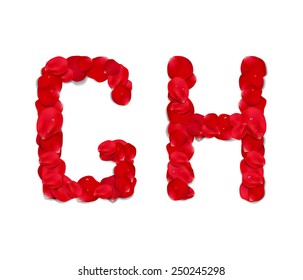 Red rose petals alphabet 