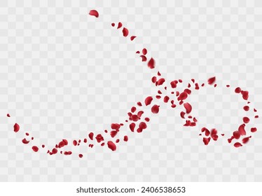 Red rose petals fall to the floor. Isolated vector illustration