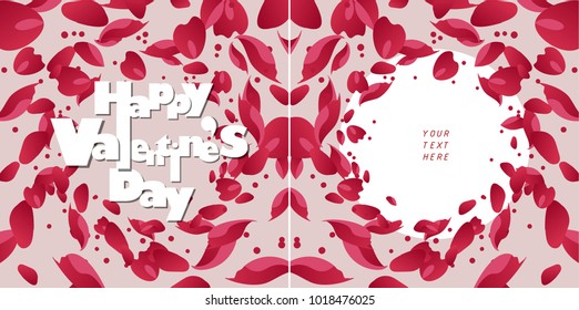 red rose petals falling in circle spiral shape,happy valentine's day text,for greeting card,presentation,vector illustration