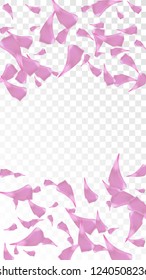 Red Rose Petals Falling Down. Isolated Vector illustration of Rose Petals. Flying Red Sakura Blossom Background. Design of Greeting or Invitation Card. 
