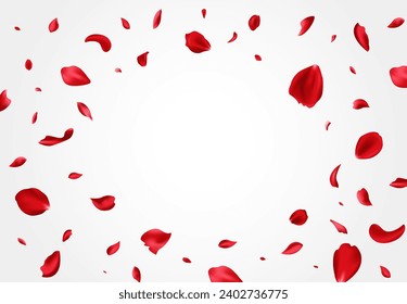 Pétalos rojos de rosa. Cartel de la caída de Petal. Confetti pelal . Material vectorial.
