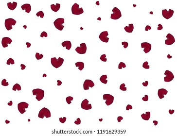 Red rose petals. Floral background. The shape of a heart. Love. Vector illustration.