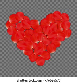 Red rose petals heart. Vector floral illustration for invitation, greeting card, poster, banner and wedding