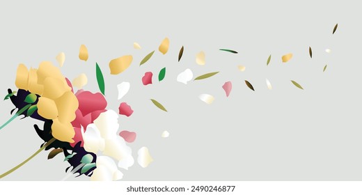 Red rose petals on  a grey  background. Isolated special effect. Vector illustration in eps format. 