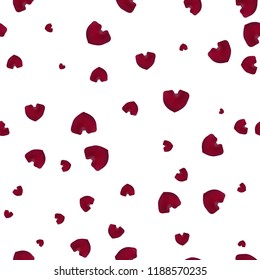 Red rose petals. Seamless pattern background. The shape of a heart. Valentine s day. Vector illustration.