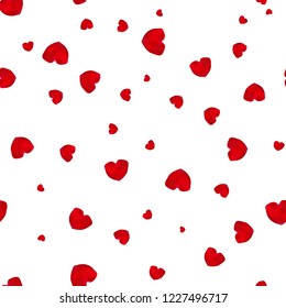 Red rose petals. Seamless pattern background. The shape of a heart. Valentines day. Vector illustration.