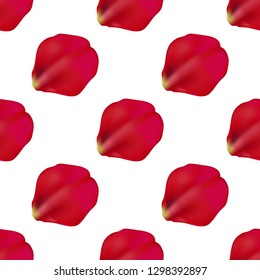 Red rose petals seamless pattern on white background, vector illustration