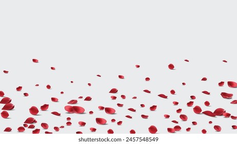 Red rose petals will fall on abstract floral background with gorgeous rose petal greeting card design.