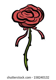 red rose and ribbon / cartoon vector and illustration, isolated on white background.