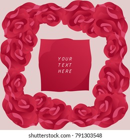 red rose red roses blooming square frame with red paper in center for greeting card,background,presentation,vector illustration ,valentine's day