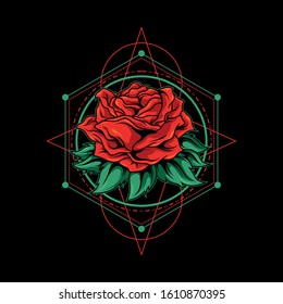 red rose with sacred geometry illustration