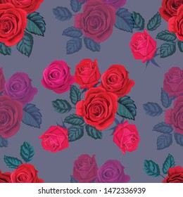 Red rose seamlees pattern in retro styles 