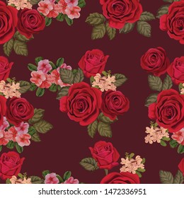 Red rose seamlees pattern in retro styles 