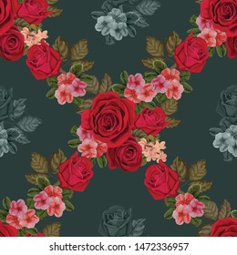 Red rose seamlees pattern in retro styles 