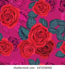 Red rose seamlees pattern in retro styles 