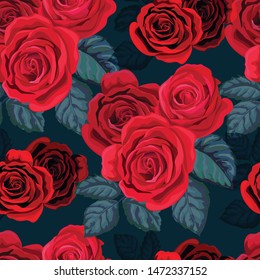 Red rose seamlees pattern in retro styles 