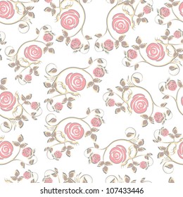 Red rose seamless background floral pattern. Vintage vector wallpaper flower texture.