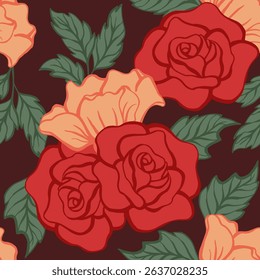 Red Rose seamless flower pattern. This seamless pattern of Rose flower are suitable for print, fabrics, or sublimation.