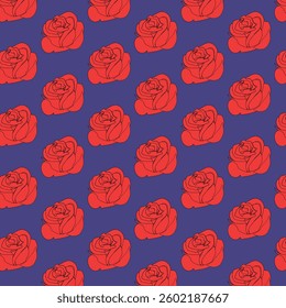 Red Rose Seamless on Indigo Blue Background 