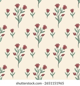 Red Rose Seamless Pattern Hand drawing Texture Background Wallpaper