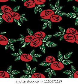 Red rose seamless pattern with simple roses texture in doodle style. Tiny flowers seamless pattern.