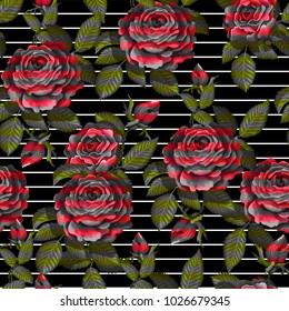 Red rose seamless pattern  for your design. Vector illustration.