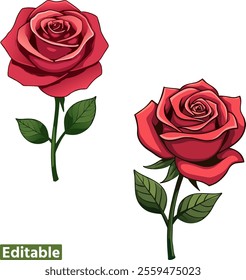 red rose set for floral decorations. cute red rose icons and designs. romantic floral arrangements for special occasions.