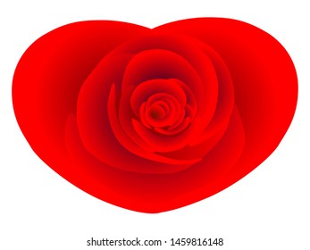 Red rose in the shape of a heart isolated on white background.