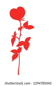 Red rose in the shape of a heart with shadow on white background.