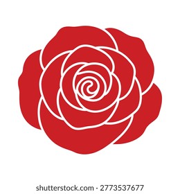 Red rose silhouette on white background floral outline