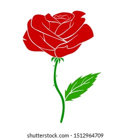 Red rose silhouette. Vector illustration isolated on white background.