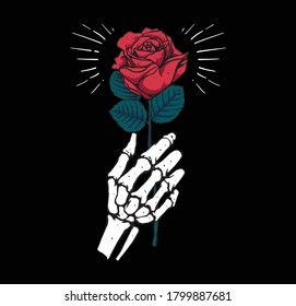 Red Rose With Skull Hand Design