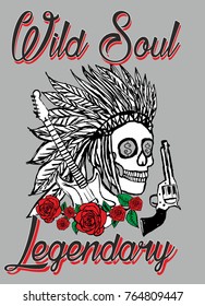 Red Rose and skull hand drawign graphic design vector art