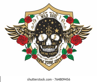 Red Rose and skull hand drawign graphic design vector art