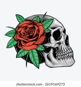 red rose and skull illustration