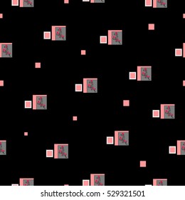 Red rose and Squares Seamless Pattern. Abstract vector background.